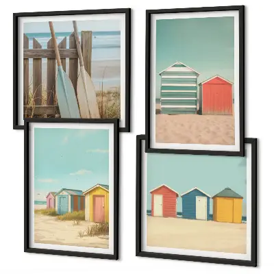 Colorful beach houses wall art set