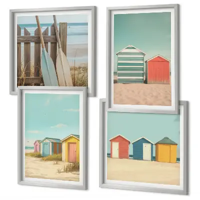 Colorful beach houses wall art set