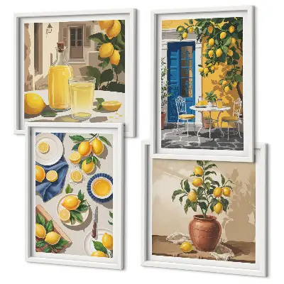 Lemon Garden with Drinks wall art set of 4 pieces