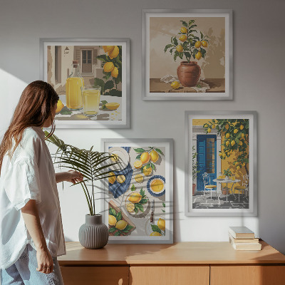 Set of 4 wall art pieces Lemon Garden with Drinks