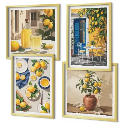 Lemon Garden with Drinks wall art set of 4 pieces