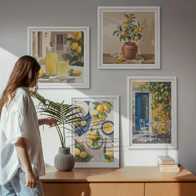 Lemon Garden with Drinks wall art set of 4 pieces