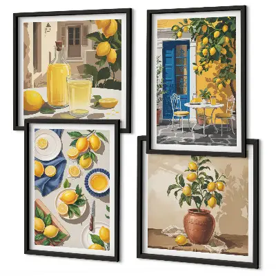 Lemon Garden with Drinks wall art set of 4 pieces