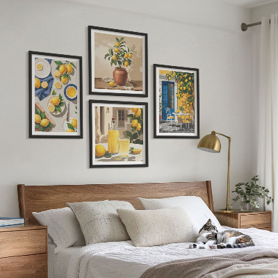 Set of 4 wall art pieces Lemon Garden with Drinks