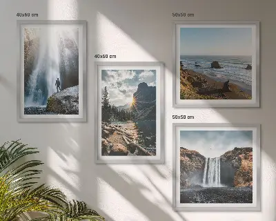 Multi-piece wall decor set featuring waterfalls, mountains, and nature landscapes