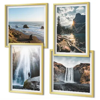 Multi-piece wall decor set featuring waterfalls, mountains, and nature landscapes
