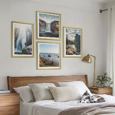 Multi-piece wall decor set featuring waterfalls, mountains, and nature landscapes