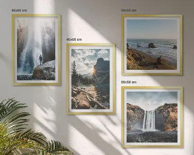 Multi-piece wall decor set featuring waterfalls, mountains, and nature landscapes