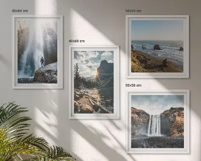 Multi-piece wall decor set featuring waterfalls, mountains, and nature landscapes