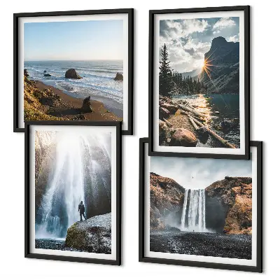 Multi-piece wall decor set featuring waterfalls, mountains, and nature landscapes