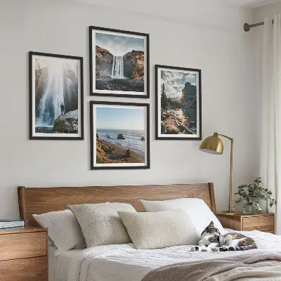 Multi-piece wall decor set featuring waterfalls, mountains, and nature landscapes