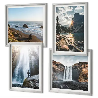 Multi-piece wall decor set featuring waterfalls, mountains, and nature landscapes