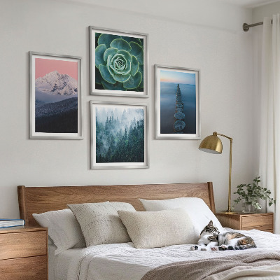 Wall art set Mountains pink sky water succulent