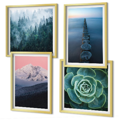 Wall art set Mountains pink sky water succulent