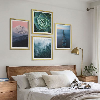 Wall art set Mountains pink sky water succulent