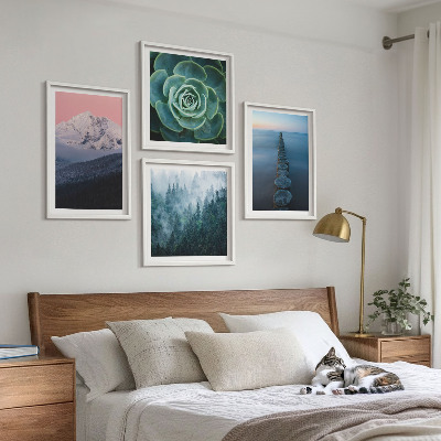 Wall art set Mountains pink sky water succulent