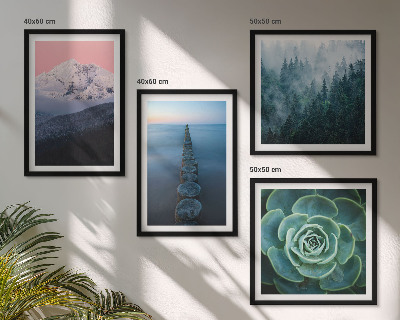 Wall art set Mountains pink sky water succulent