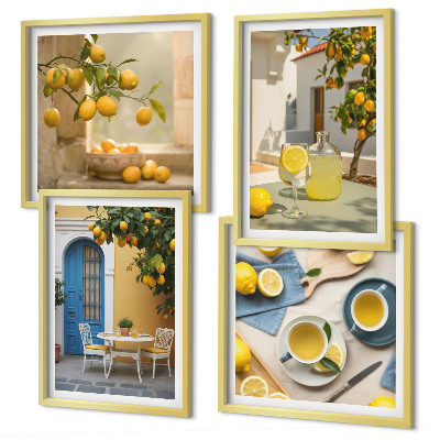 Multi-piece wall decor set Lemons lemonade blue door