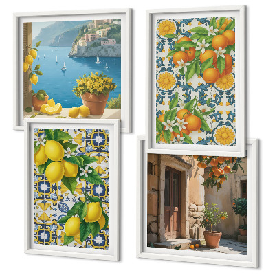 Set of 4 wall art pieces Lemons, flowers, oranges, Italy