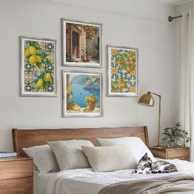 Set of 4 wall art pieces Lemons, flowers, oranges, Italy
