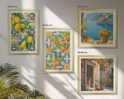 Set of 4 wall art pieces Lemons, flowers, oranges, Italy