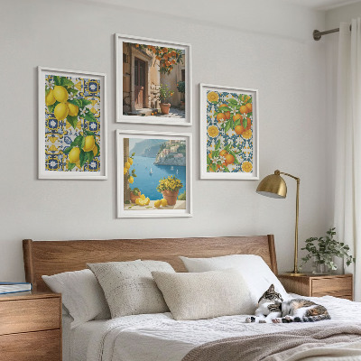 Set of 4 wall art pieces Lemons, flowers, oranges, Italy