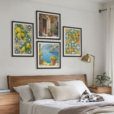 Set of 4 wall art pieces Lemons, flowers, oranges, Italy