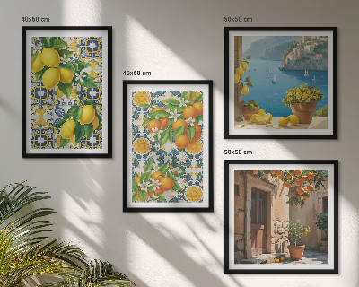 Set of 4 wall art pieces Lemons, flowers, oranges, Italy