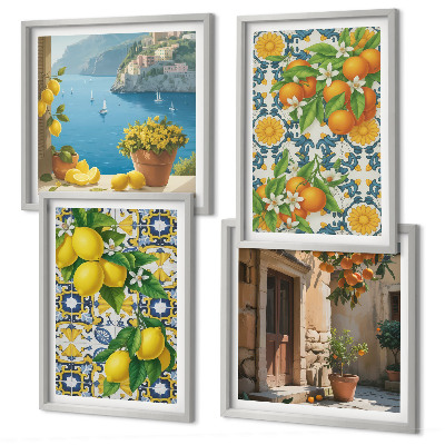 Set of 4 wall art pieces Lemons, flowers, oranges, Italy