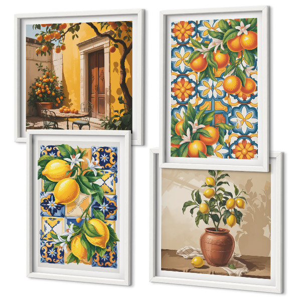 Multi-piece wall decor set Lemon orange flowers patterns