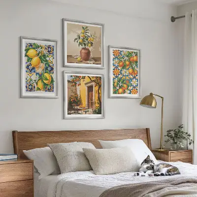 Multi-piece wall decor set lemon orange flower patterns