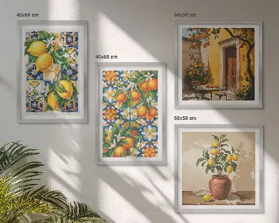Multi-piece wall decor set lemon orange flower patterns