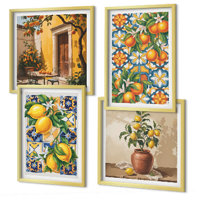 Multi-piece wall decor set Lemon orange flowers patterns
