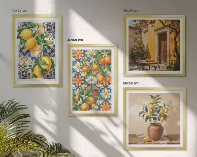 Multi-piece wall decor set lemon orange flower patterns