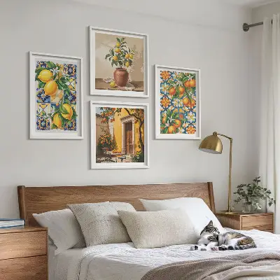 Multi-piece wall decor set lemon orange flower patterns