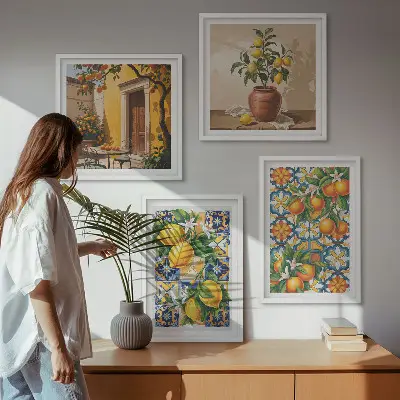 Multi-piece wall decor set lemon orange flower patterns