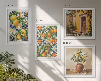 Multi-piece wall decor set lemon orange flower patterns