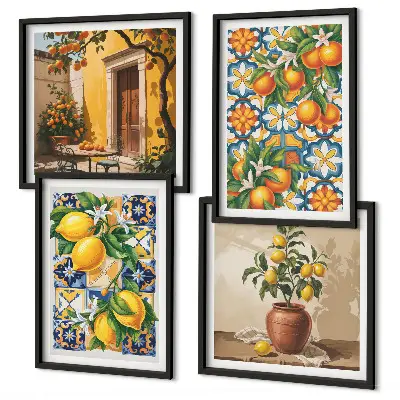 Multi-piece wall decor set lemon orange flower patterns