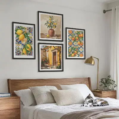 Multi-piece wall decor set lemon orange flower patterns
