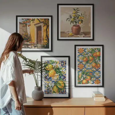 Multi-piece wall decor set lemon orange flower patterns