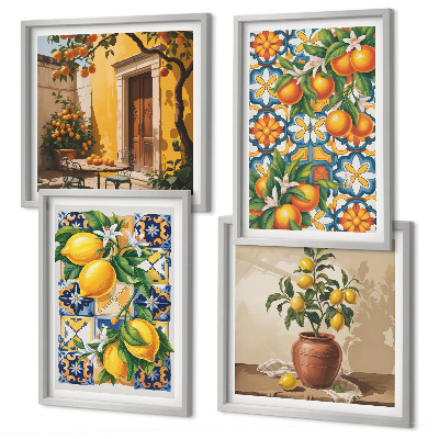 Multi-piece wall decor set Lemon orange flowers patterns