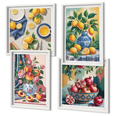 Wall art set Flowers and fruit in vases