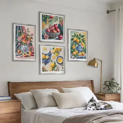 Flowers and fruit in vases wall art set