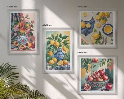 Flowers and fruit in vases wall art set