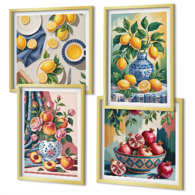 Wall art set Flowers and fruit in vases