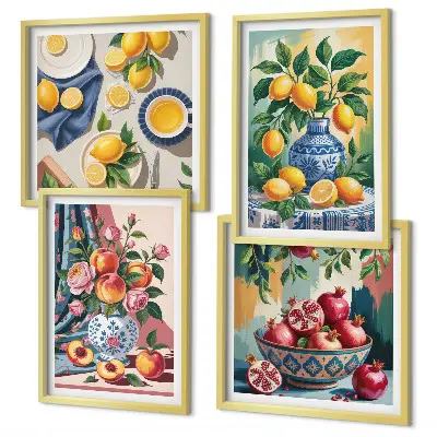Flowers and fruit in vases wall art set