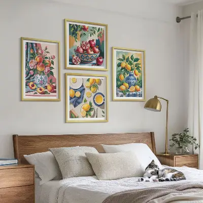 Flowers and fruit in vases wall art set