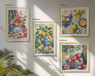 Flowers and fruit in vases wall art set