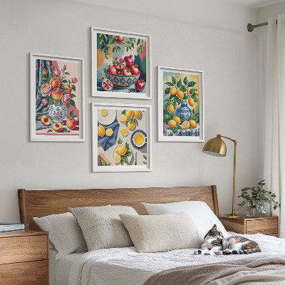 Wall art set Flowers and fruit in vases