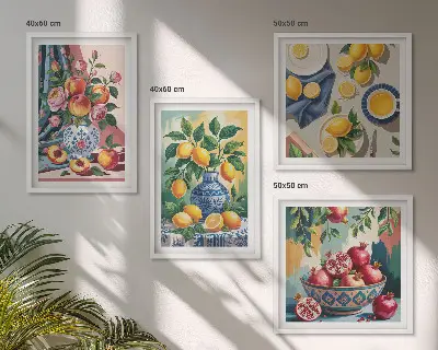 Flowers and fruit in vases wall art set